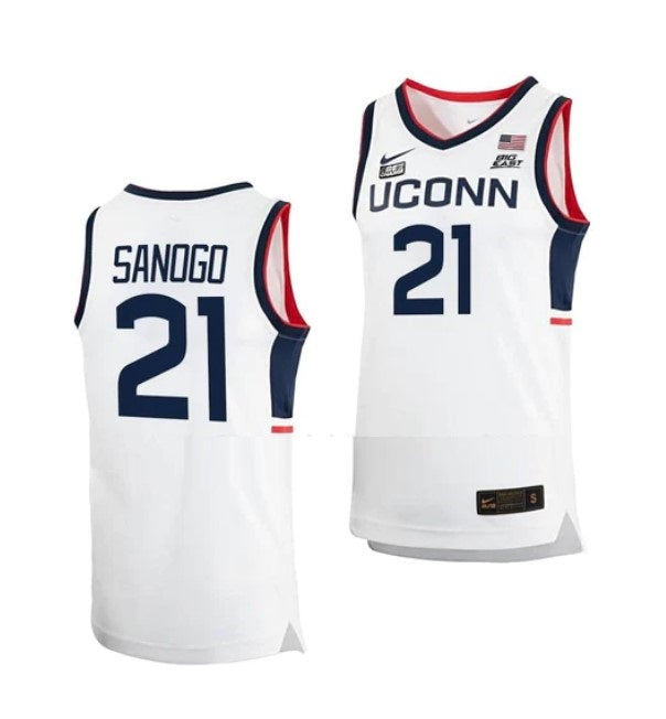 Men's #21 Adama Sanogo Jersey UConn Huskies College Basketball Jerseys White Home
