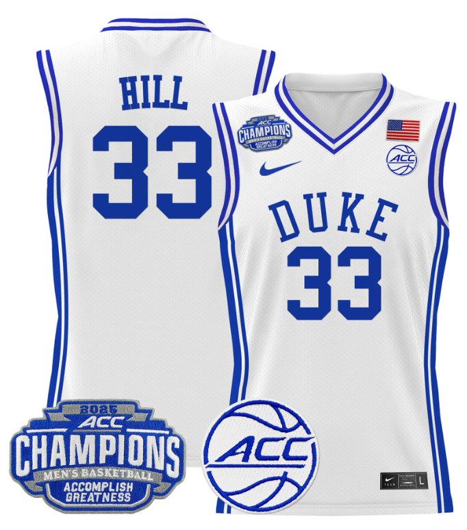 Men Grant Hill Jersey #33 Duke Blue Devils 2025 ACC Champions Stitched White