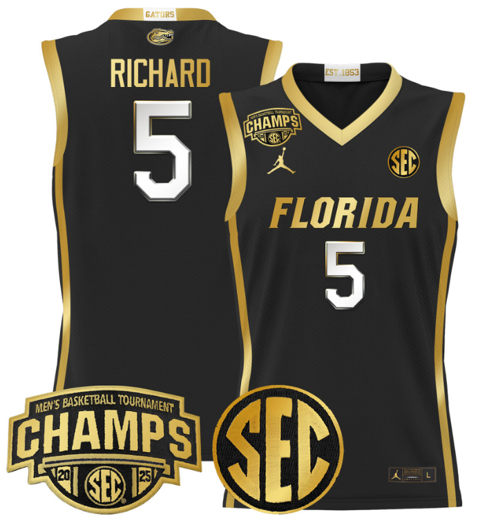 Men Will Richard Jersey #5 Florida Gators 2025 SEC Champions Stitched Black Gold