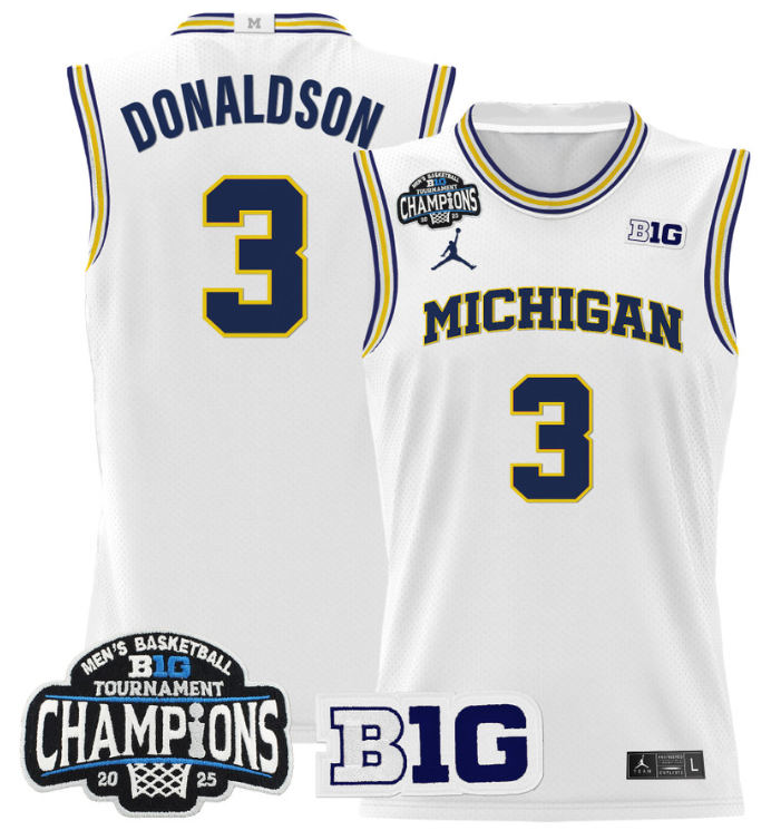 Men Tre Donaldson Jersey #3 Michigan Wolverines 2025 Big Ten Champions White