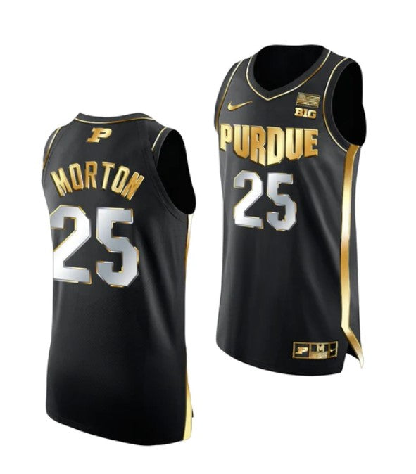 Men's #25 Ethan Morton Jersey Purdue Boilermakers College Basketball Jerseys Black Golden