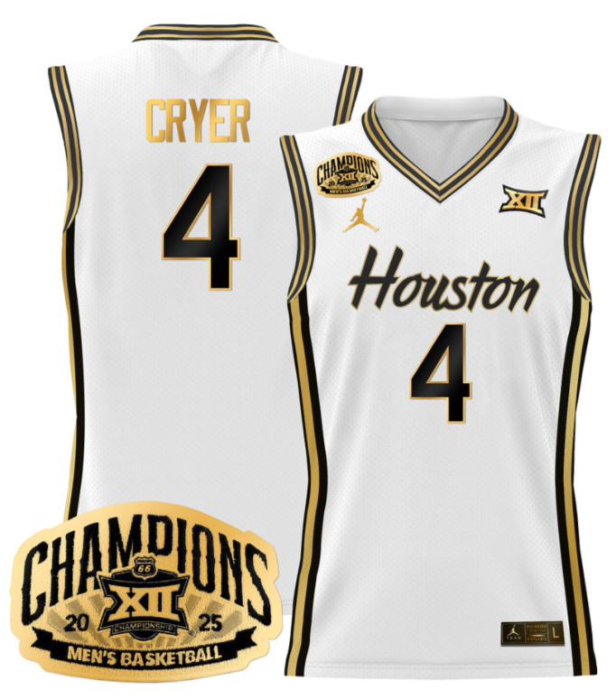 Men L.J. Cryer Jersey #4 Houston Cougar 2025 Big 12 Champions White Gold