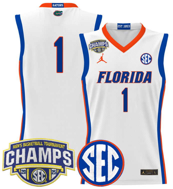 Men Team Jersey #1 Florida Gators 2025 SEC Champions Stitched White