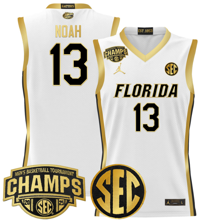 Men Joakim Noah Jersey #13 Florida Gators 2025 SEC Champions Stitched White Gold