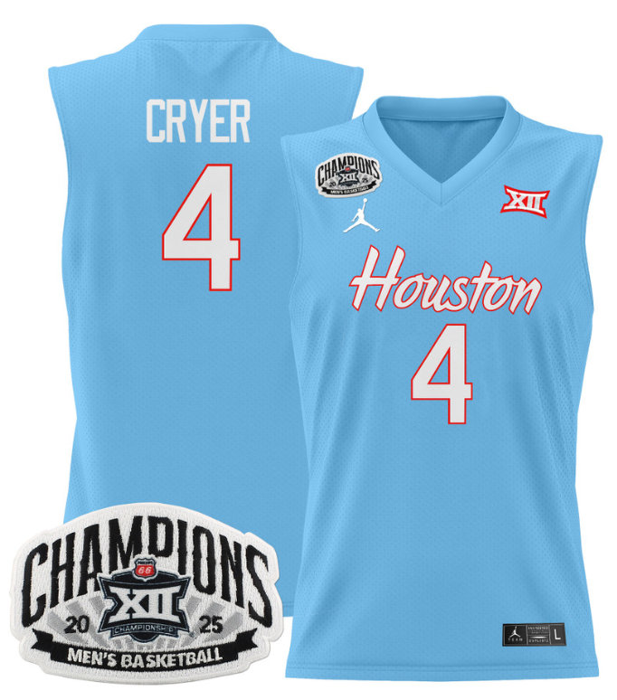 Men L.J. Cryer Jersey #4 Houston Cougar 2025 Big 12 Tournament Champions Blue