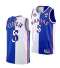 Men's #5 Kyle Cuffe Jr Jersey Kansas Jayhawks College Basketball Jerseys Blue White Split