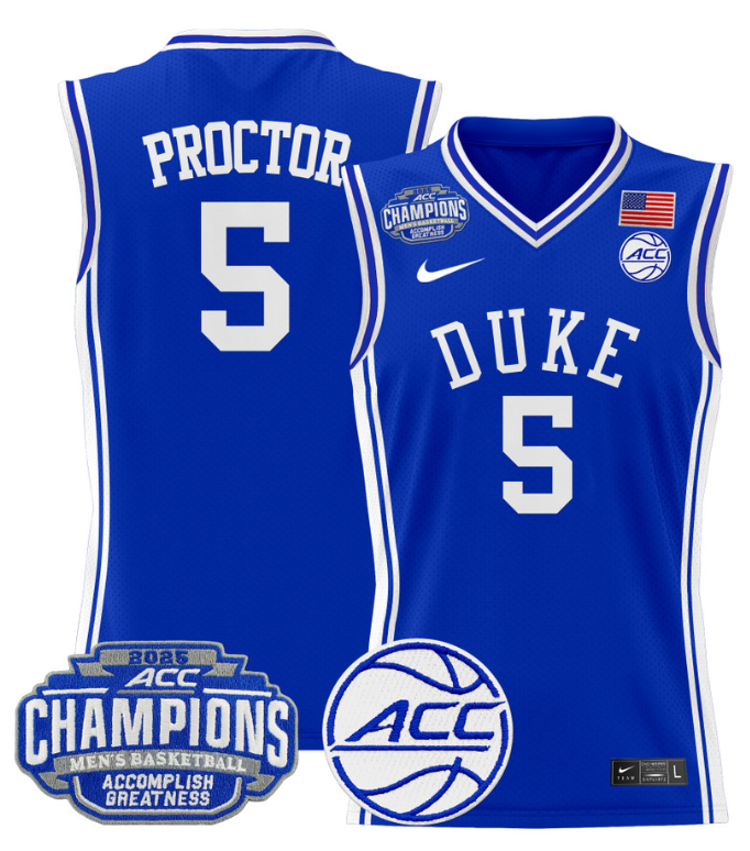 Men Tyrese Proctor Jersey #5 Duke Blue Devils 2025 ACC Champions Stitched Royal