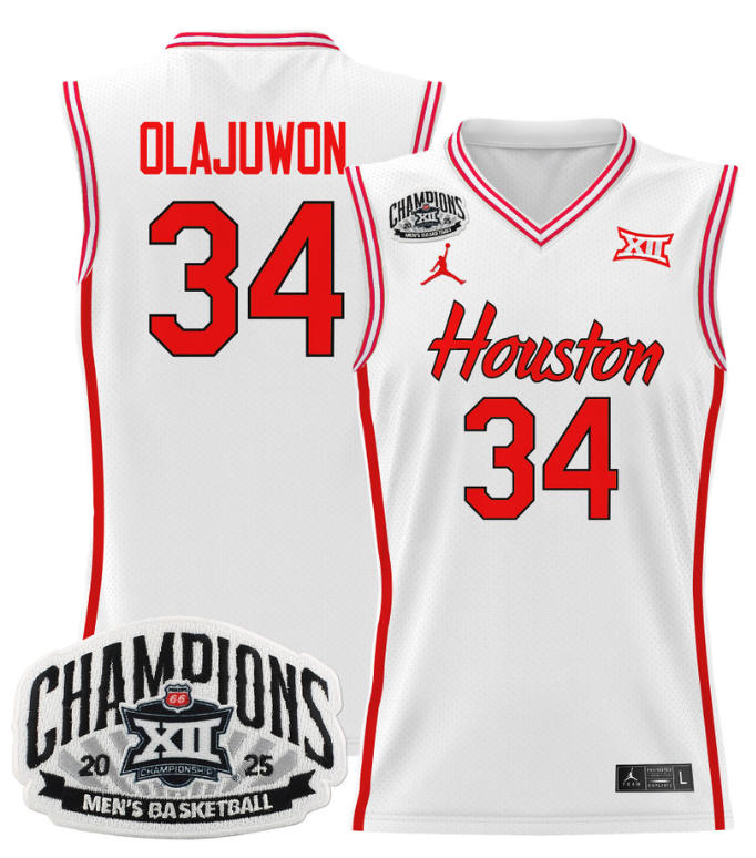 Men Hakeem Olajuwon Jersey #34 Houston Cougar 2025 Big 12 Champions White