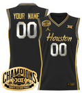 Men Custom Houston Cougar Jersey 2025 Big 12 Tournament Champions Black Gold