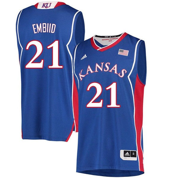 Men's Kansas Jayhawks #21 Joel Embiid Jersey Royal Classic NCAA College Basketball Jerseys