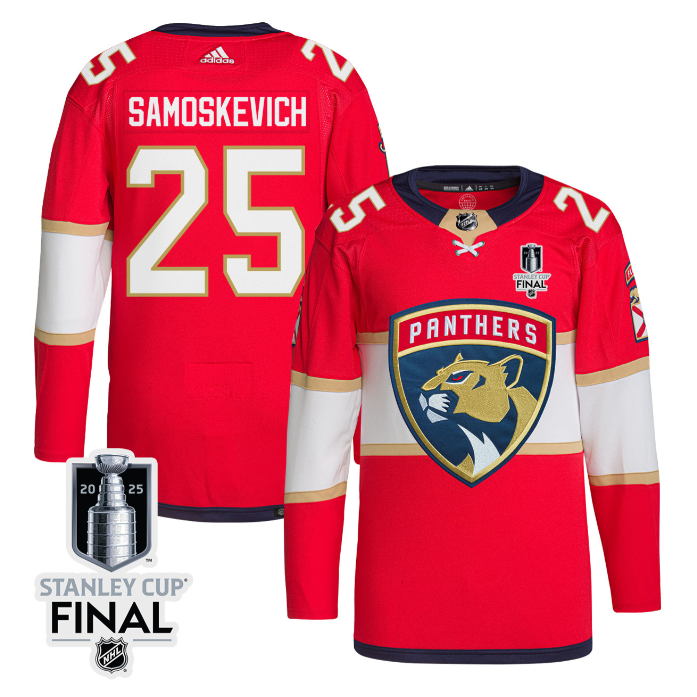 Mackie Samoskevich 25 Florida Panthers 2025 Stanley Cup Final Home Breakaway Men Jersey