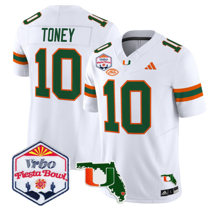 Malachi Toney Jersey #10 Miami Hurricanes 2026 Fiesta Bowl Florida White