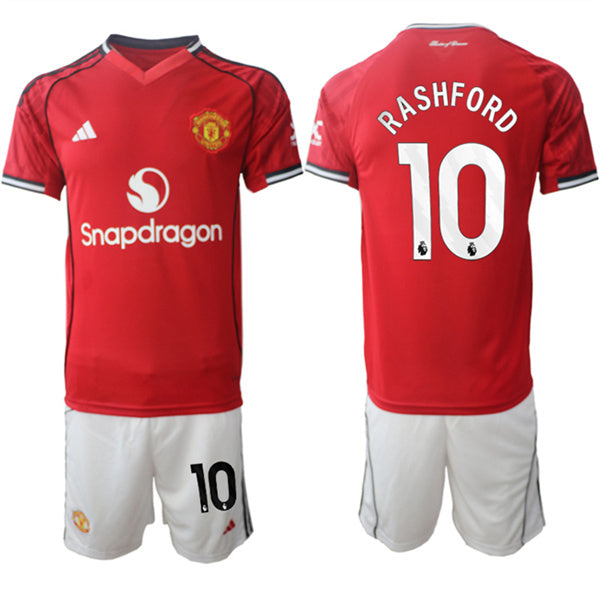 Marcus Rashford Jersey #10 Manchester United Red Home 2025-26 Soccer Suit
