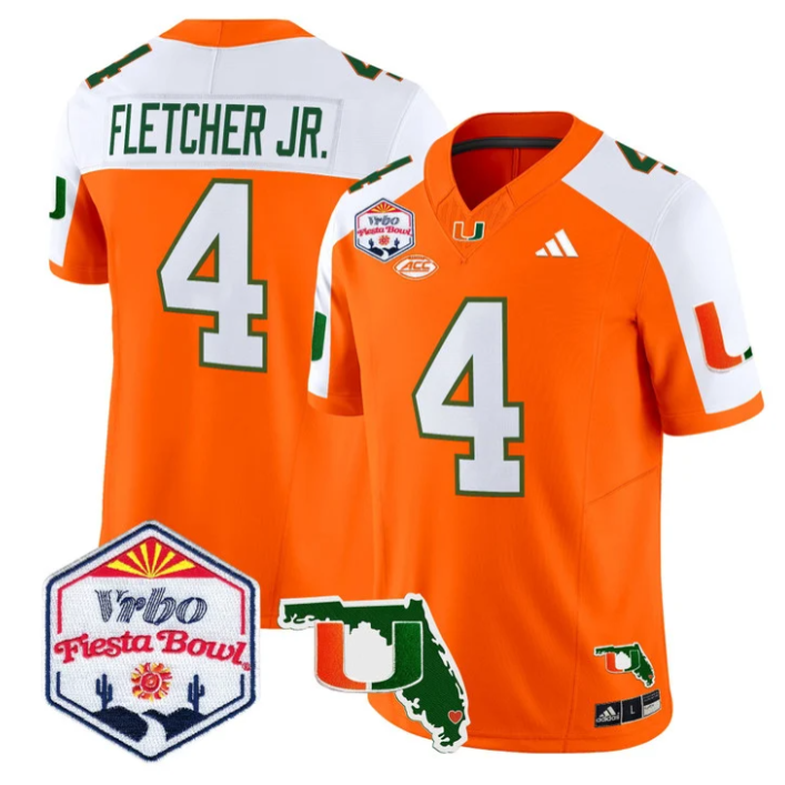 Mark Fletcher Jr Jersey #4 Miami Hurricanes 2026 Fiesta Bowl Florida Orange ALternate