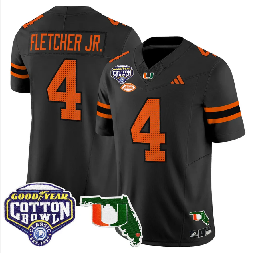 Mark Fletcher Jr Jersey #4 Miami Hurricanes 2025 Cotton Bowl Florida Stitched