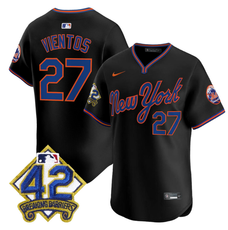 Mark Vientos Jersey #27 New York Mets 2025 Jackie Robinson Patch Road Alternate Stitched