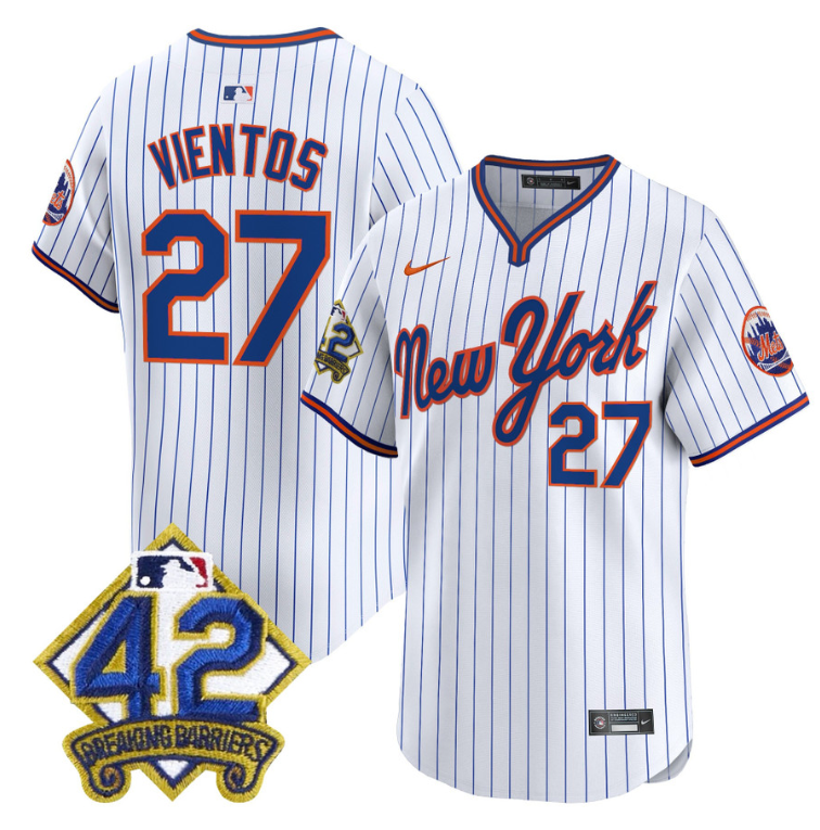 Mark Vientos Jersey #27 New York Mets 2025 Jackie Robinson Patch Road Alternate Stitched