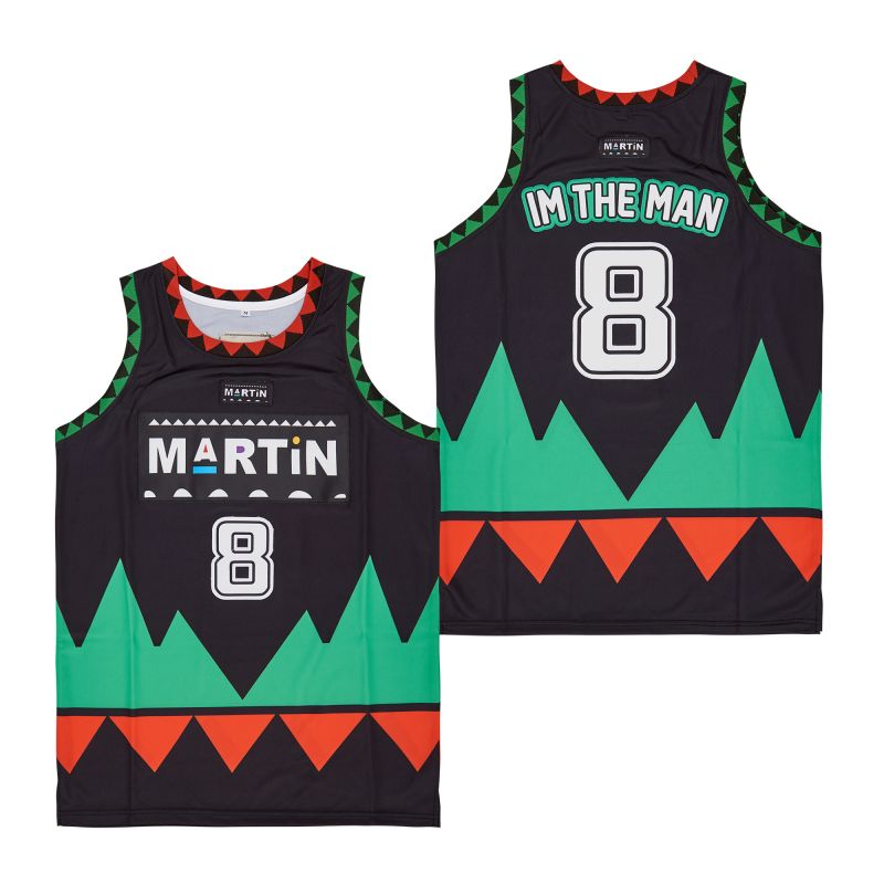 Martin #8 Im The Man Movie Basketball Jersey Black Blue