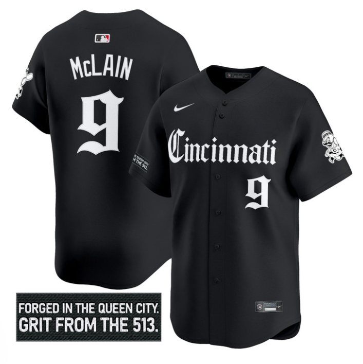 Matt McLain Jersey #9 Cincinnati Reds Gothic Queen City Edition Stitched