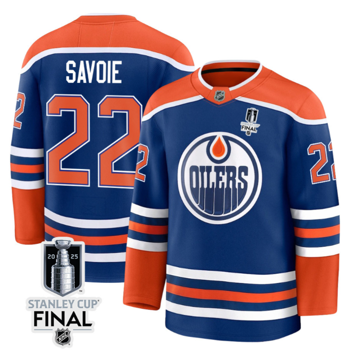 Matt Savoie 22 Edmonton Oilers 2025 Stanley Cup Final Home Breakaway Men Jersey