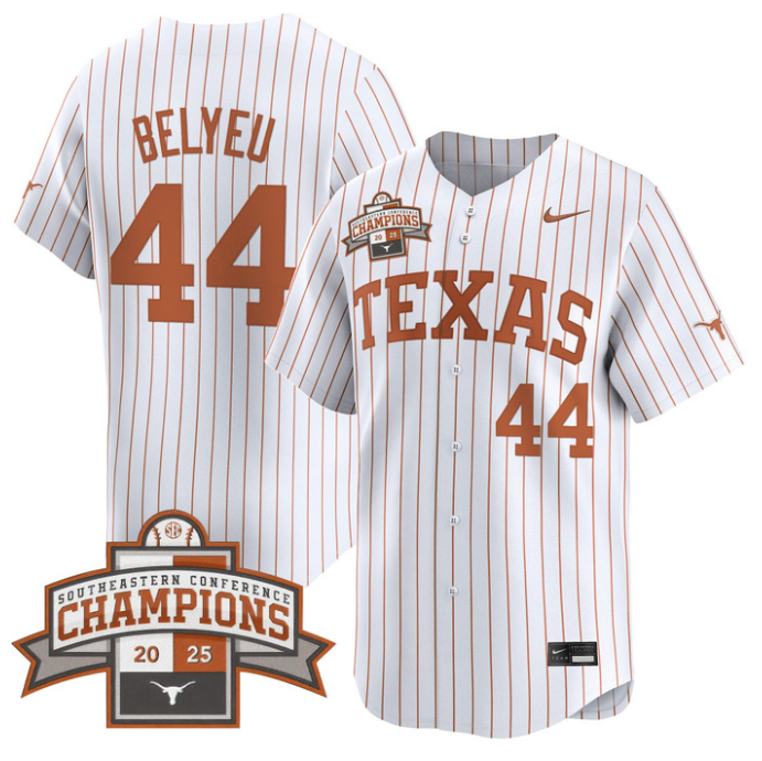 Max Belyeu Jersey #44 Texas Longhorns 2025 Southeastern Champions Vapor Stitched Texas