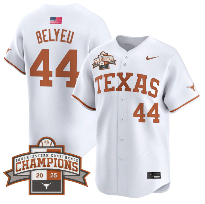Max Belyeu Jersey #44 Texas Longhorns 2025 Southeastern Champions Vapor Stitched Texas