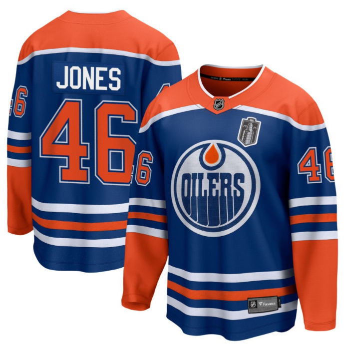 Max Jones 46 Edmonton Oilers 2025 Stanley Cup Final Home Breakaway Men Jersey