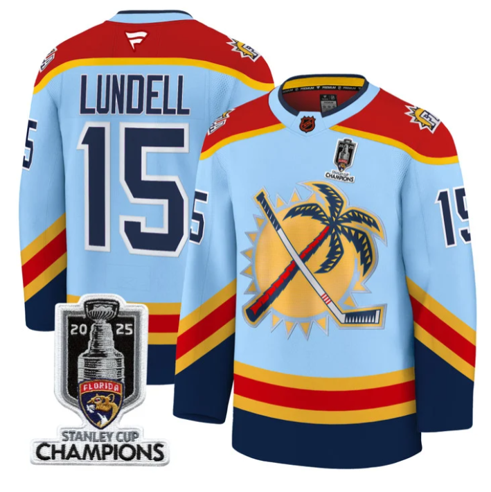 Anton Lundell Jersey #15 Florida Panthers 2025 Stanley Cup Champions Blue