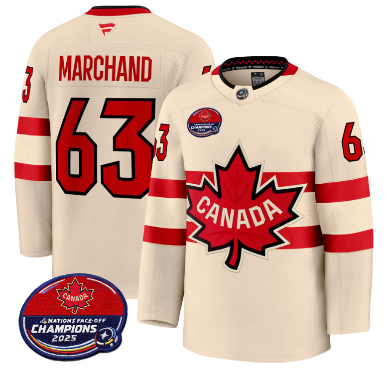 Men Brad Marchand Jersey #63 Canada 4 Nations Face-Off 2025 Champions V2
