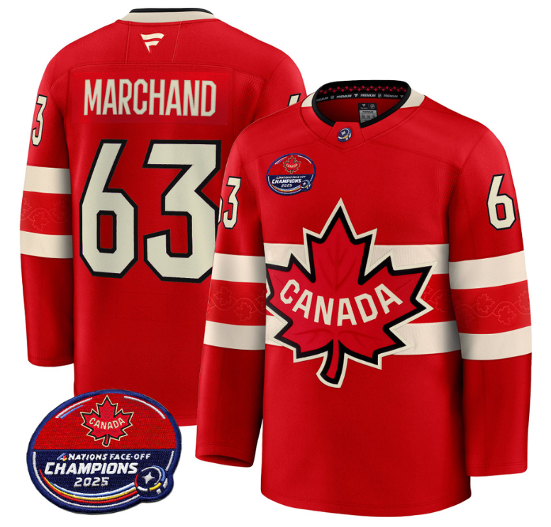 Men Brad Marchand Jersey #63 Canada 4 Nations Face-Off 2025 Champions V2