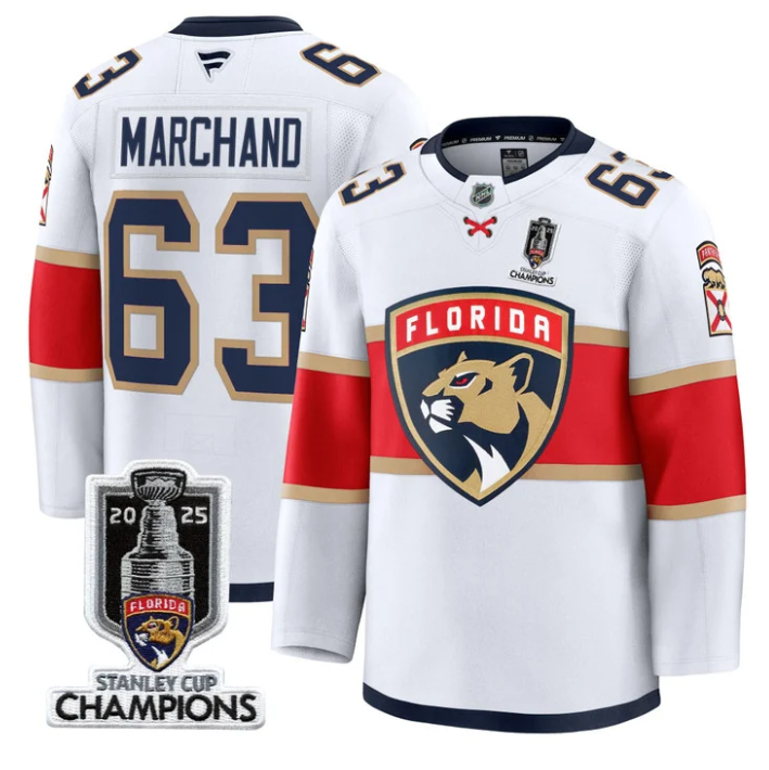 Brad Marchand Jersey #63 Florida Panthers 2025 Stanley Cup Champions Blue