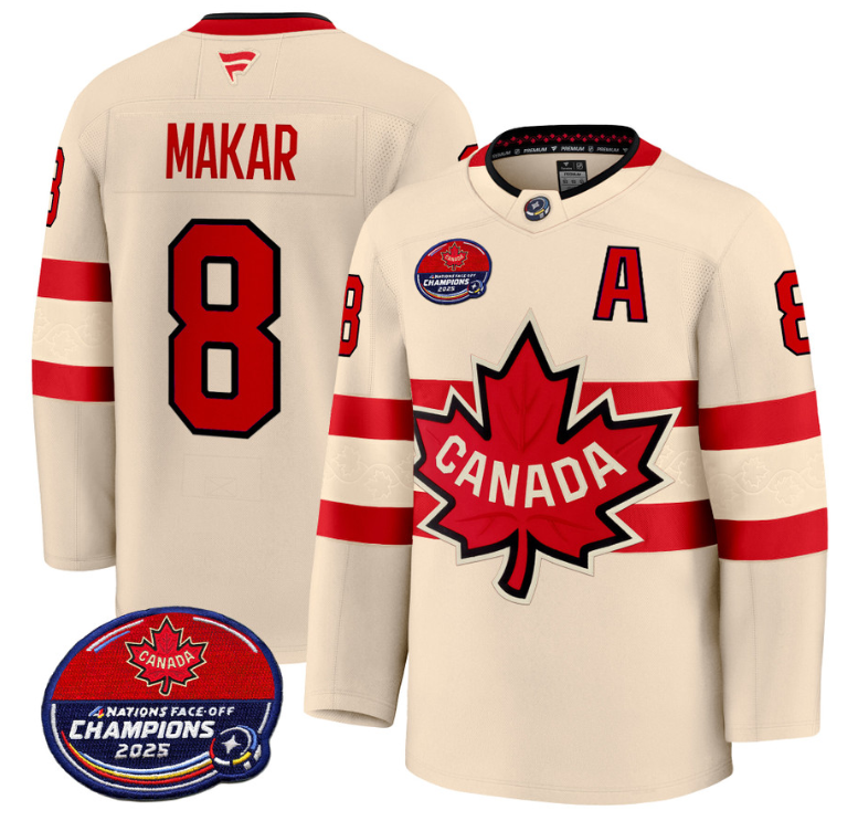 Men Cale Makar Jersey #8 Canada 4 Nations Face-Off 2025 Champions V2