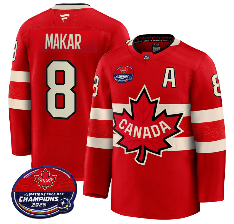 Men Cale Makar Jersey #8 Canada 4 Nations Face-Off 2025 Champions V2