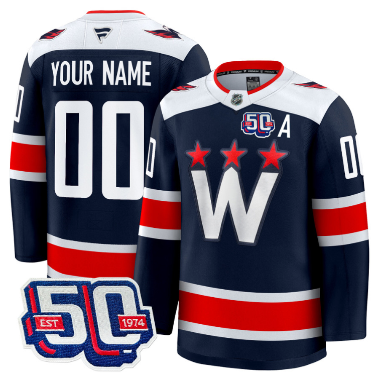 Men Custom Washington Capitals Jersey 50th Anniversary Premium Stitched