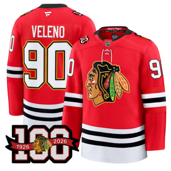 Joe Veleno Jersey #90 Chicago Blackhawks 100th Anniversary Stitched Black