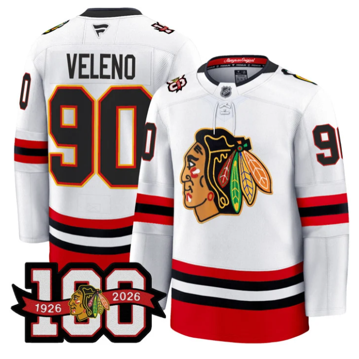 Joe Veleno Jersey #90 Chicago Blackhawks 100th Anniversary Stitched Black