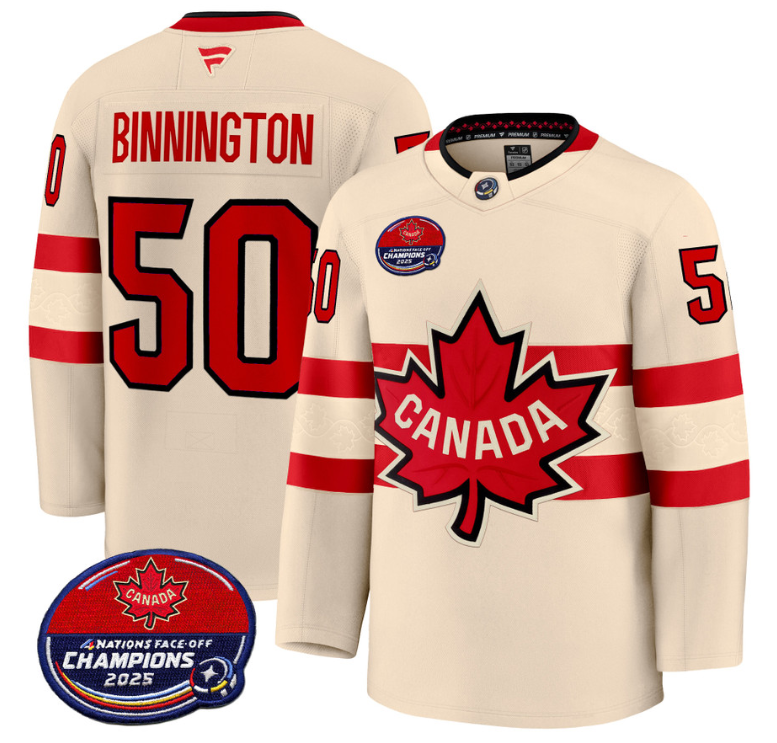 Men Jordan Binnington Jersey #50 Canada 4 Nations 2025 Champions V2