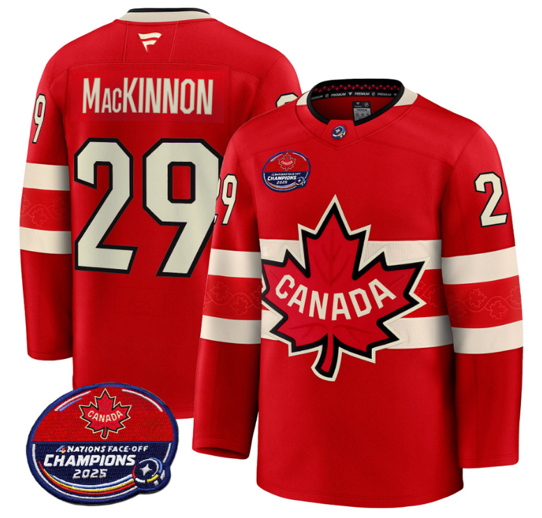 Men Nathan MacKinnon Jersey #29 Canada 4 Nations FaceOff 2025 Champions V2