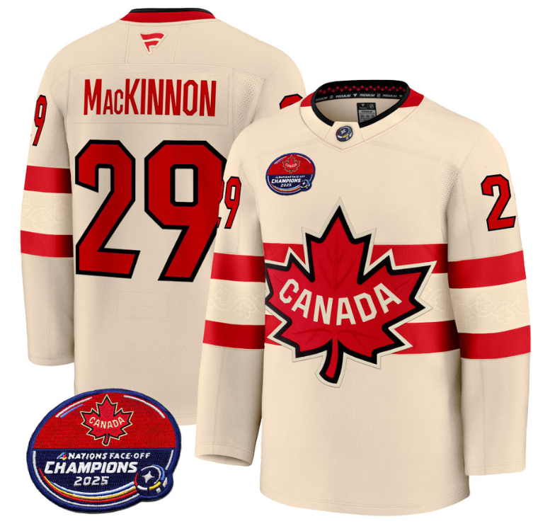 Men Nathan MacKinnon Jersey #29 Canada 4 Nations FaceOff 2025 Champions V2