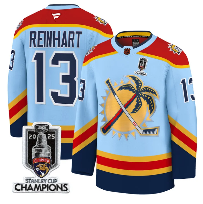 Sam Reinhart Jersey #13 Florida Panthers 2025 Stanley Cup Champions Blue