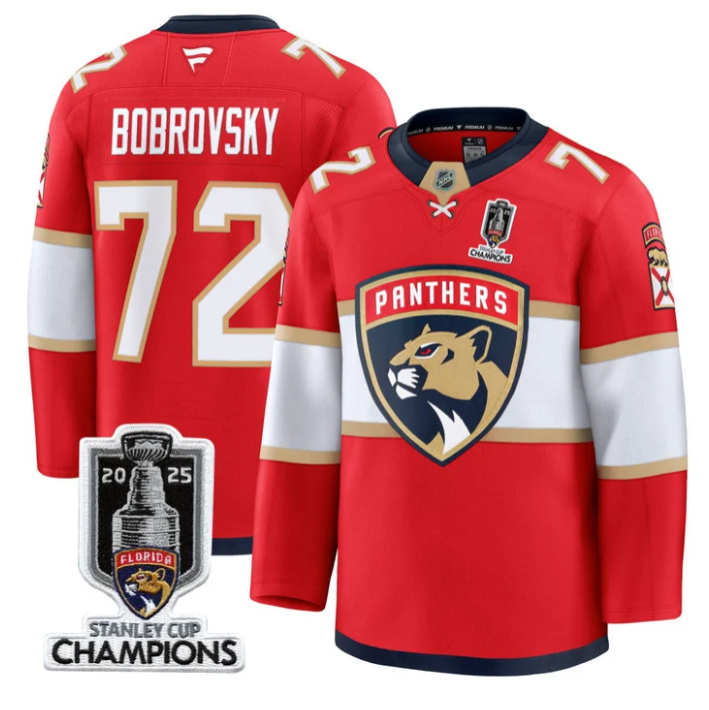 Sergei Bobrovsky Jersey #72 Florida Panthers 2025 Stanley Cup Champions Blue