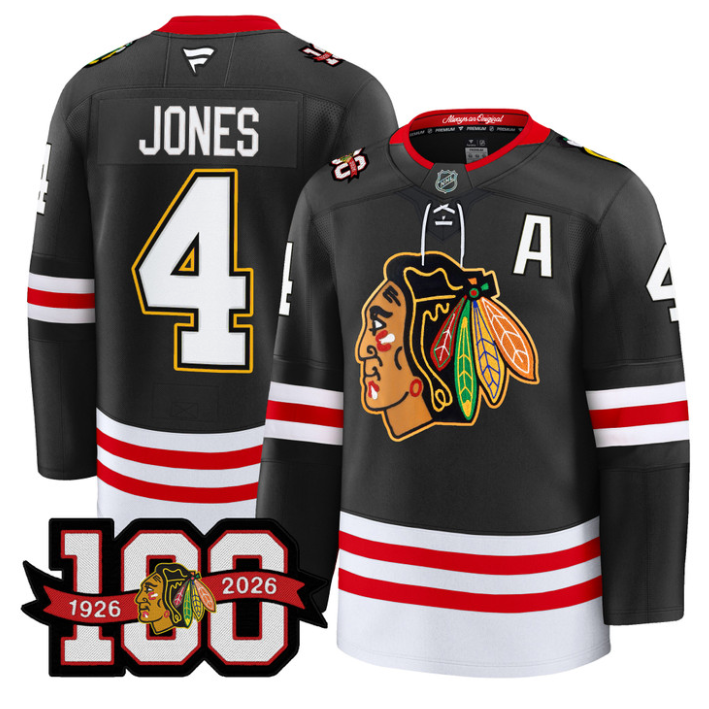 Seth Jones Jersey #4 Chicago Blackhawks 100th Anniversary Stitched Black