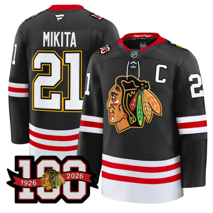 Stan Mikita Jersey #21 Chicago Blackhawks 100th Anniversary Stitched Black