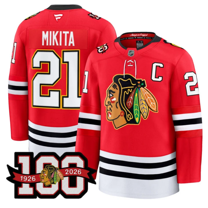 Stan Mikita Jersey #21 Chicago Blackhawks 100th Anniversary Stitched Black