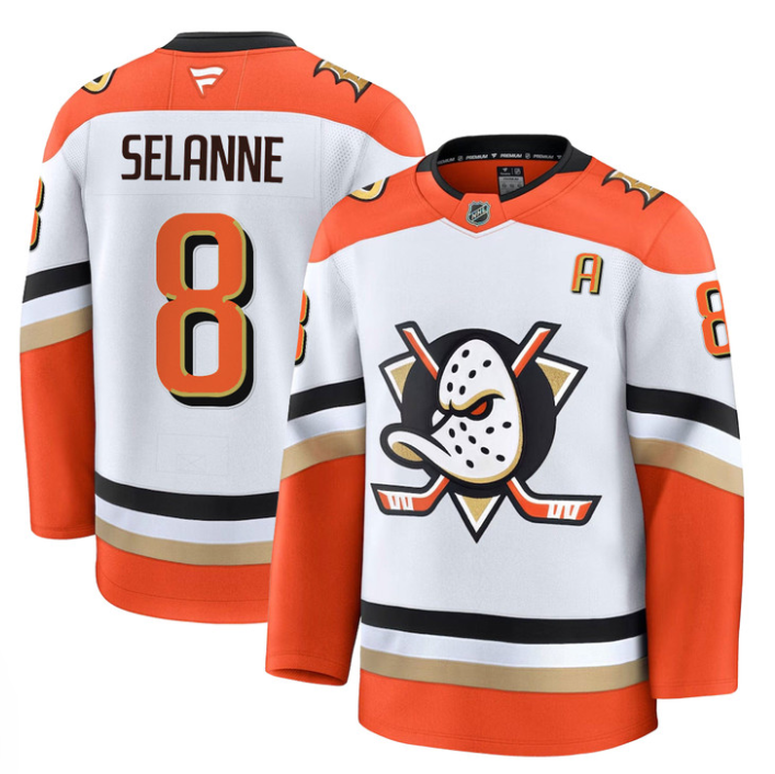 Teemu Selänne Jersey #8 Anaheim Ducks 2025 Premium Stitched Away