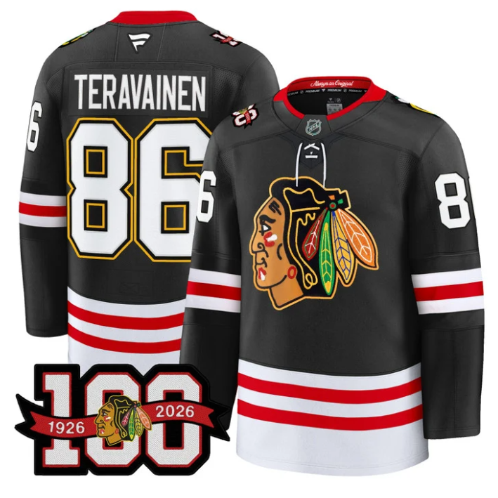 Teuvo Teravainen Jersey #86 Chicago Blackhawks 100th Anniversary Black