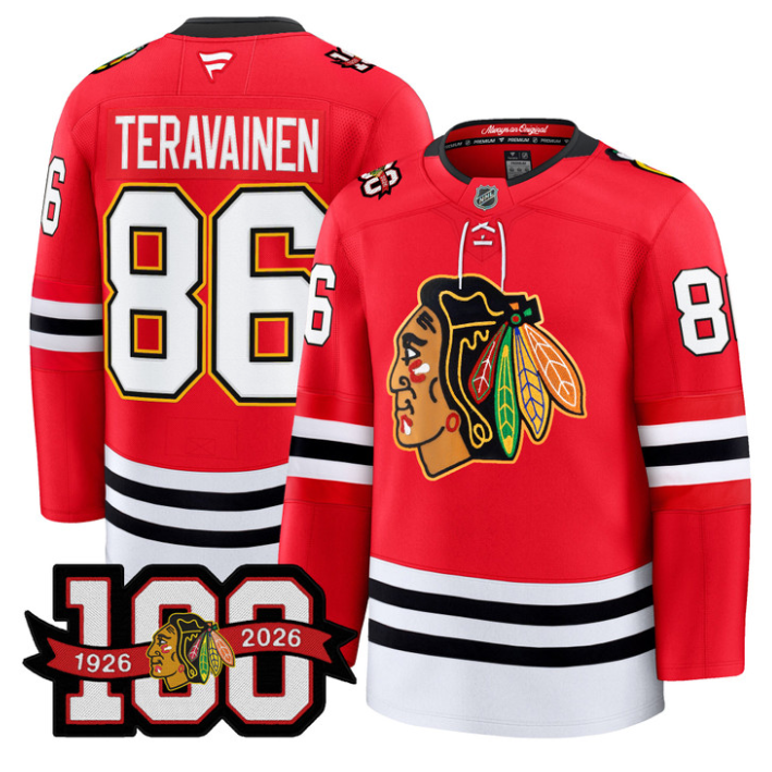 Teuvo Teravainen Jersey #86 Chicago Blackhawks 100th Anniversary Black