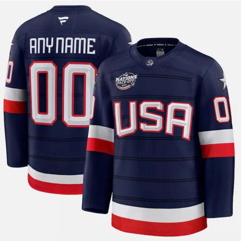 Men's Custom USA Hockey Jersey Navy 2025 4 Nations Face-Off Stitched