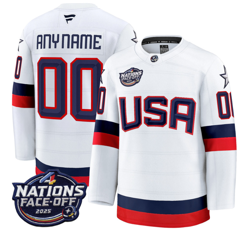 Men's Custom USA Hockey Jersey White 2025 4 Nations Face-Off Stitched