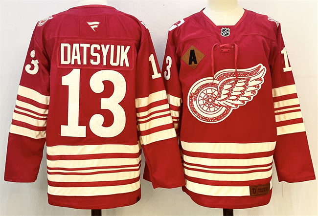 Men's Detroit Red Wings #13 Pavel Datsyuk Jersey Red 2025-26 With A Patch Centennial Premium Stitched